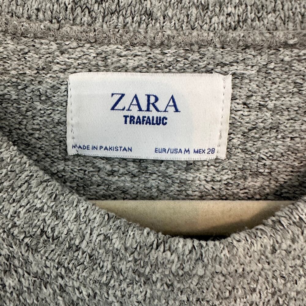 Zara Trafaluc Gray Crop Pullover Long Sleeve Crew Neck Stretch Waist Womens M - Picture 5 of 5